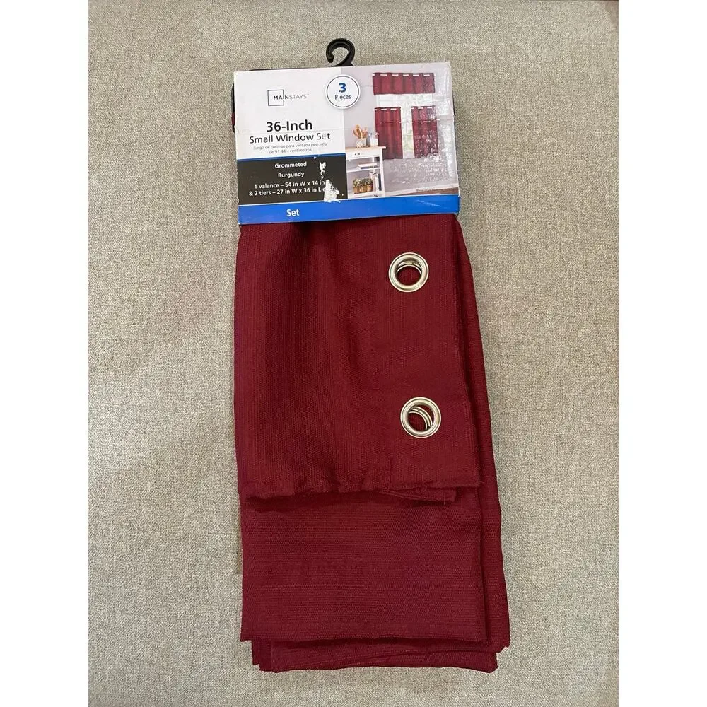 MAINSTAY ELEVATED SOLID 3 PIECE KITCHEN SMALL WINDOW CURTAIN SET